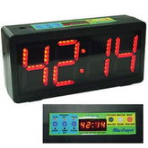 Digital clock with vivid red digits, prominently displaying the time in a sleek design.